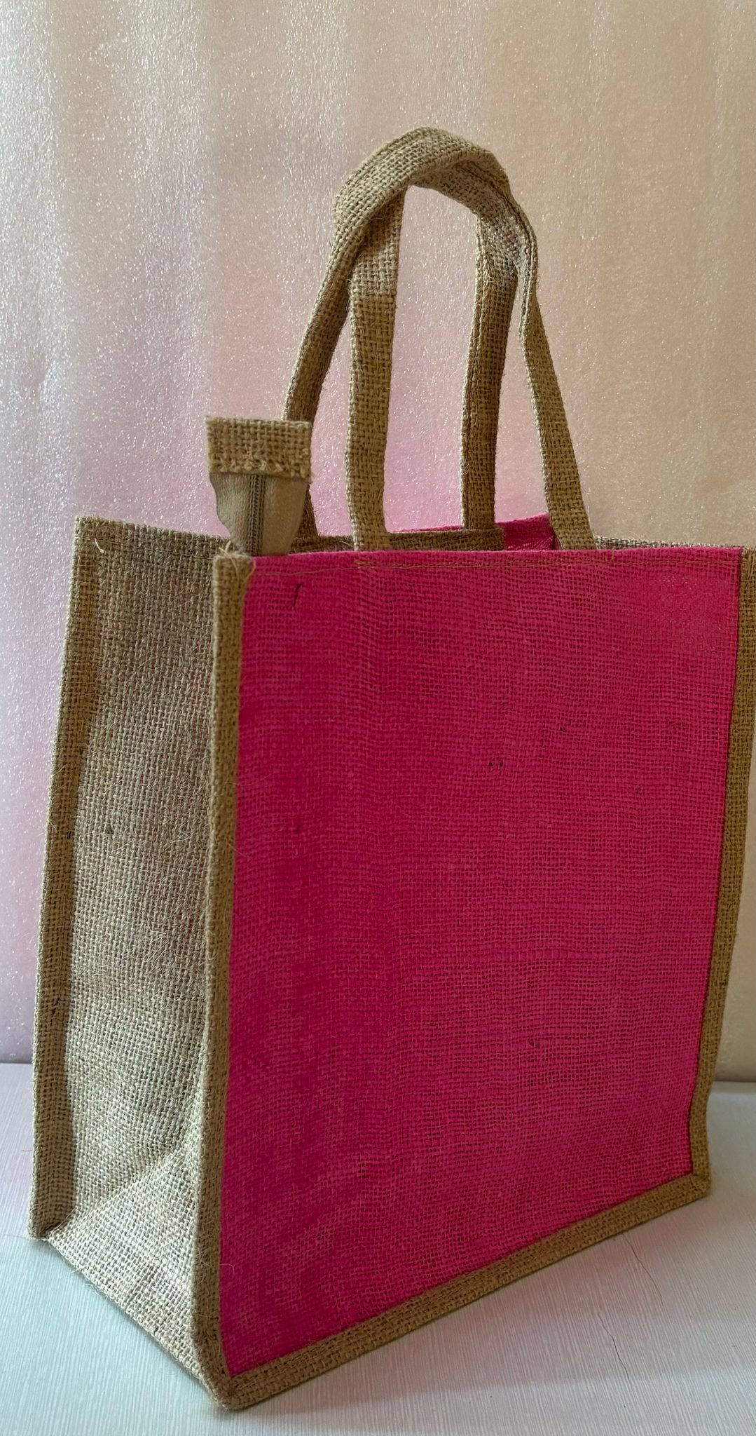  Jute Tote Bag with Pink Trim