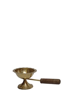  Brass Diya with Wooden Handle