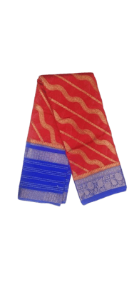  Red and Blue Traditional Saree with Golden Zari Border