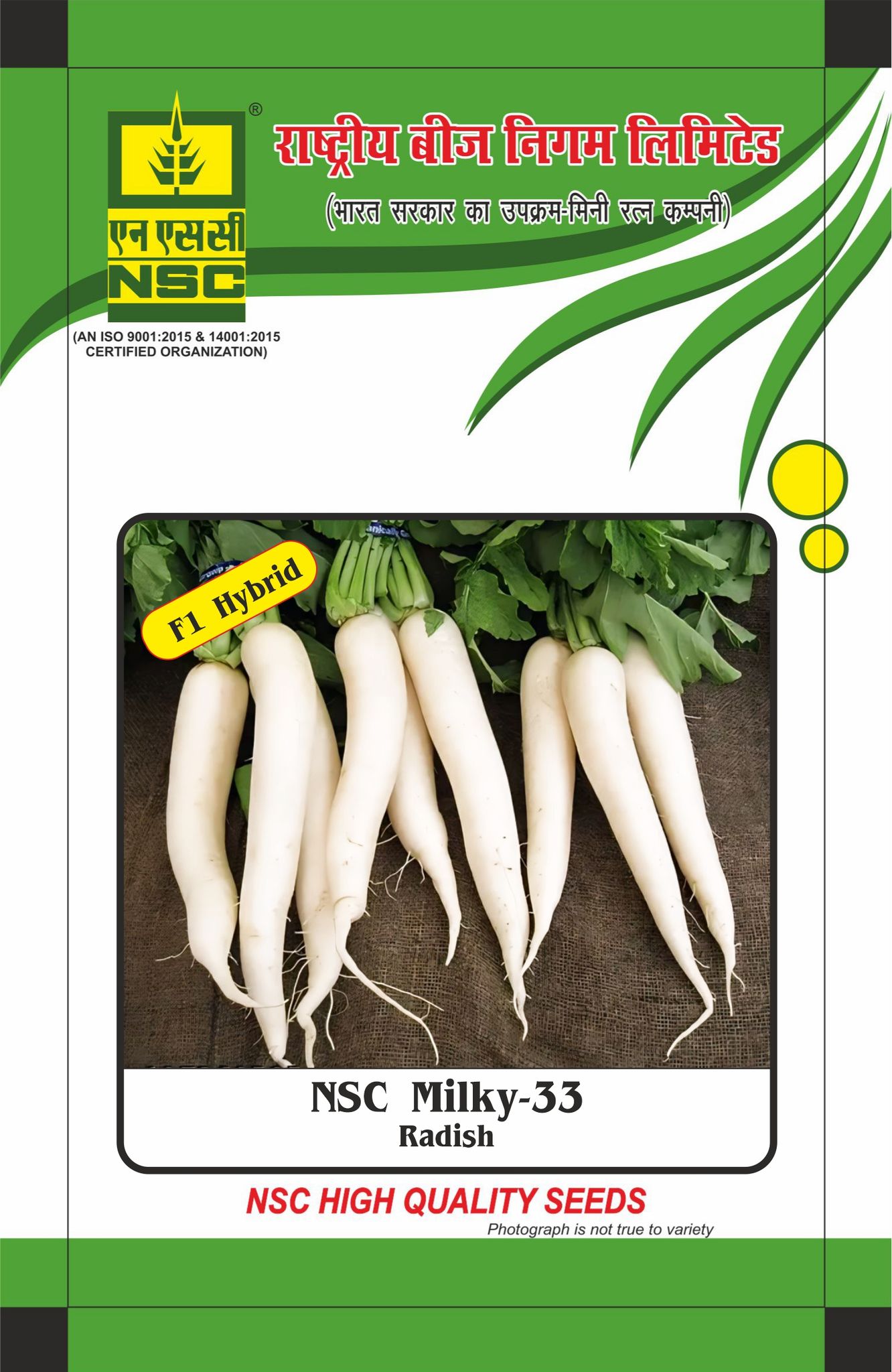 NSC Radish Milky-33, 50 gm Hybrid Seed Pouch