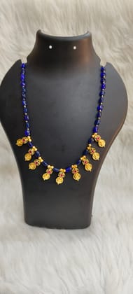 Gold plated Antique Finish Lakshmi Kasu Haram With Blue Beads