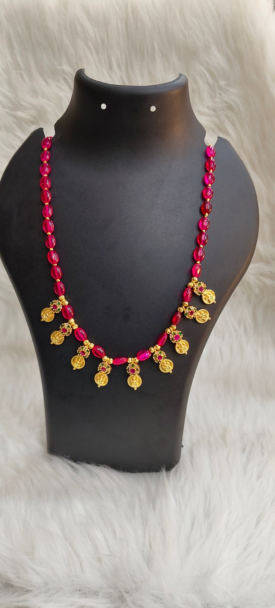  Delicate Ruby Necklace with Gold Pendants