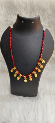  Delicate Gold Plated Laxmi Coin Necklace Set with Red Beads