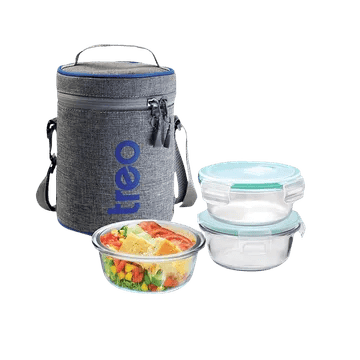 Treo All Fresh 400ml Glass Round Tiffin with Lid (Set of 3, BPA Free, Transparent)