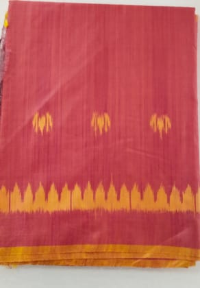 Red and Yellow Handloom Ikat tusser Ari  slik Saree