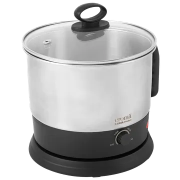 Croma 600 Watt 1.28 Litre Multi Cook Kettle with Auto Shut-off (Black and Silver)