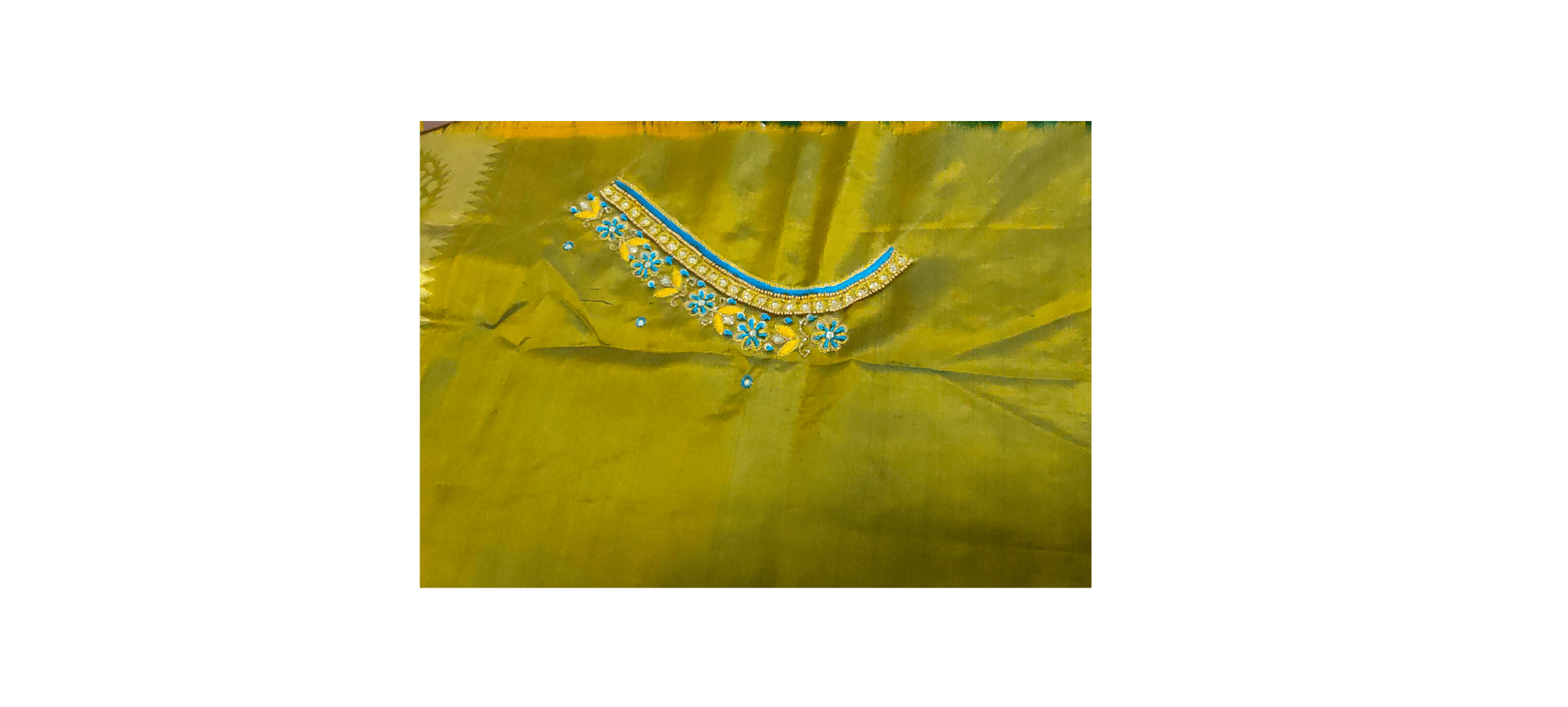 Zari and stone work embroidery blouse neck design