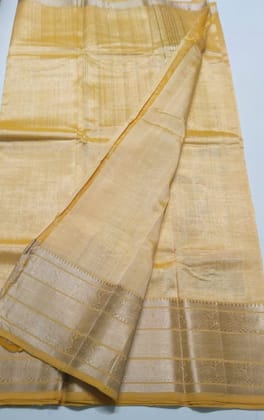 Yellow Pure Handloom Mangalagiri Pattu Saree With Silver Zari Border