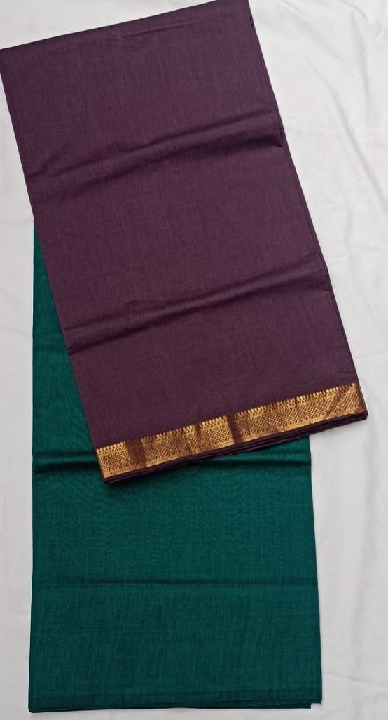 Pure Cotton Dress Material with Dhupatta Purple and Green