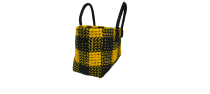 Handmade Colorful Plastic Checkered Pattern Tote Bag with Black Handles