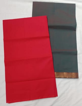 Red and Grey Cotton Dress Material with Dupatta