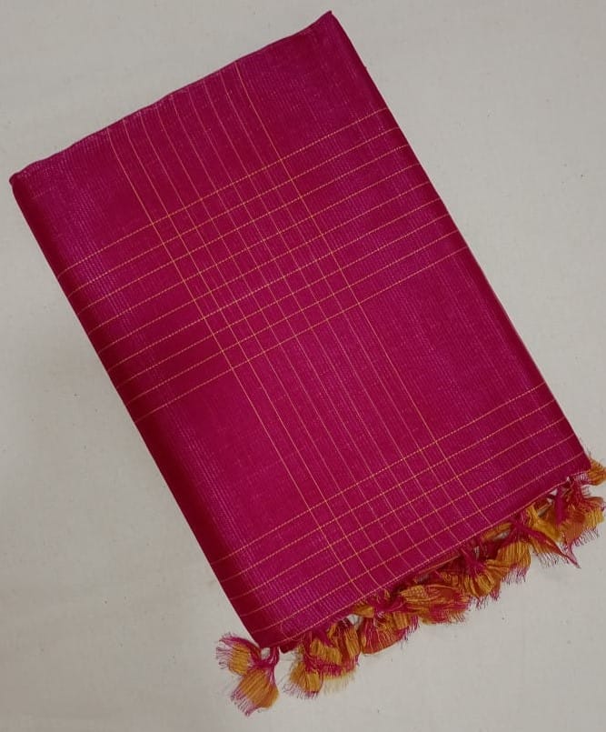  Pink and Yellow Pure Handloom Cotton Saree With Tassels