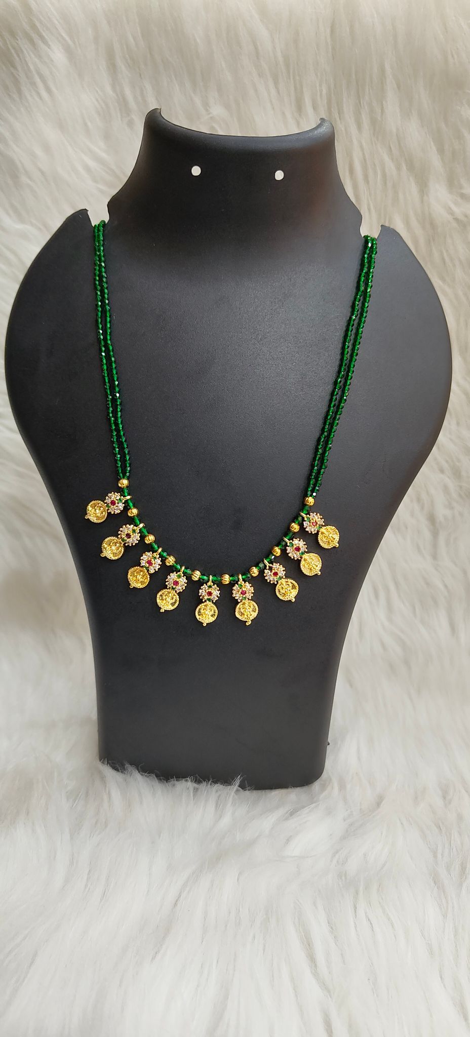 Gold Plated Traditional Indian Necklace Set with Green Beads