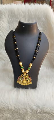 Black Beads Necklace with Golden Pendant