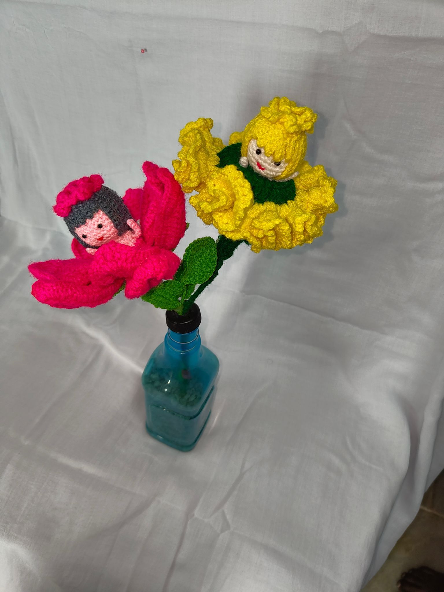 Handmade Crochet Flower Fairy Dolls* Crochet Flower Fairies in a Bottle* Fairy Garden Flower Dolls* Crochet Flower Fairies Home Decor