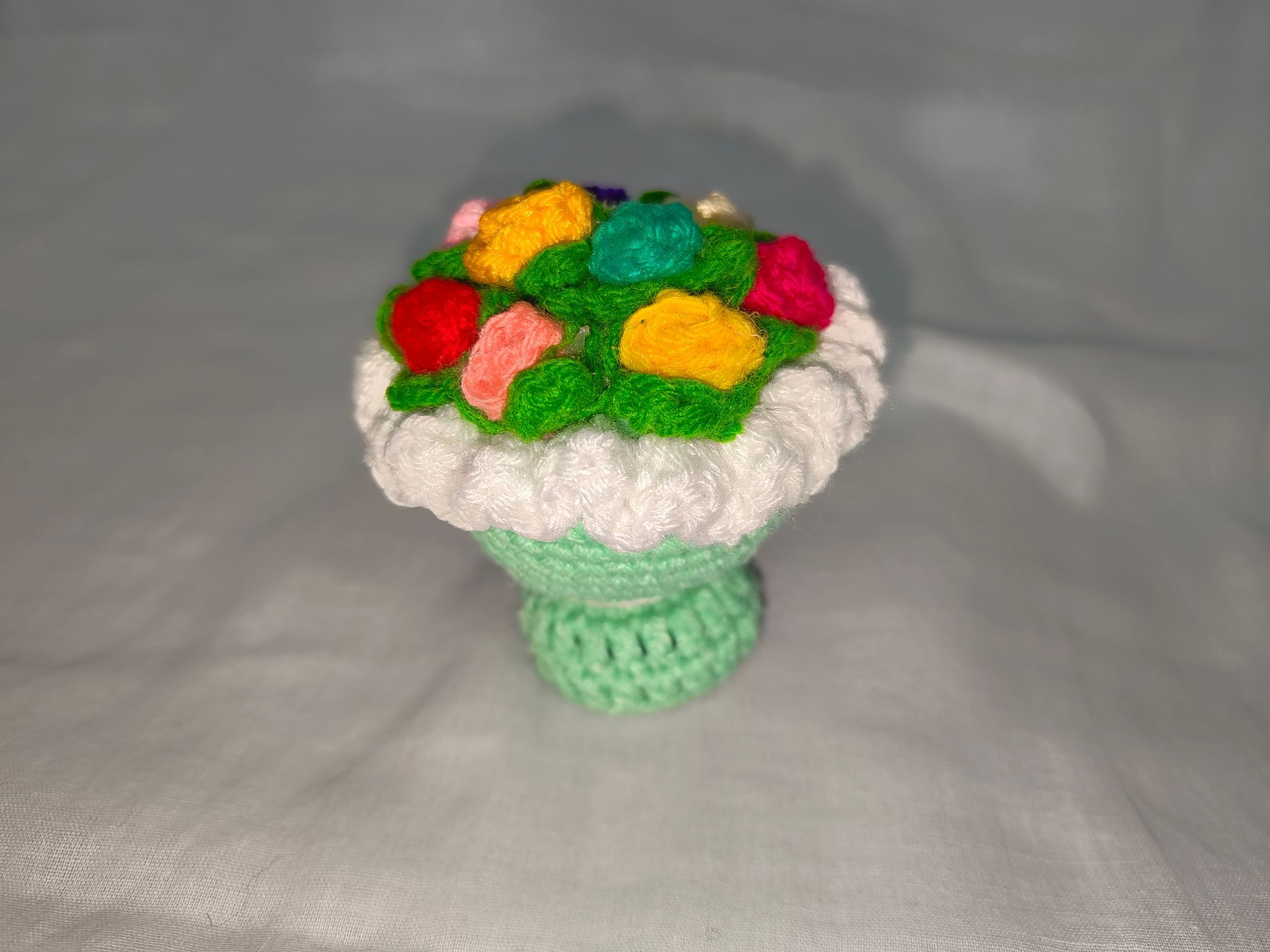 Hand crocheted mini flower bouquet in a vase