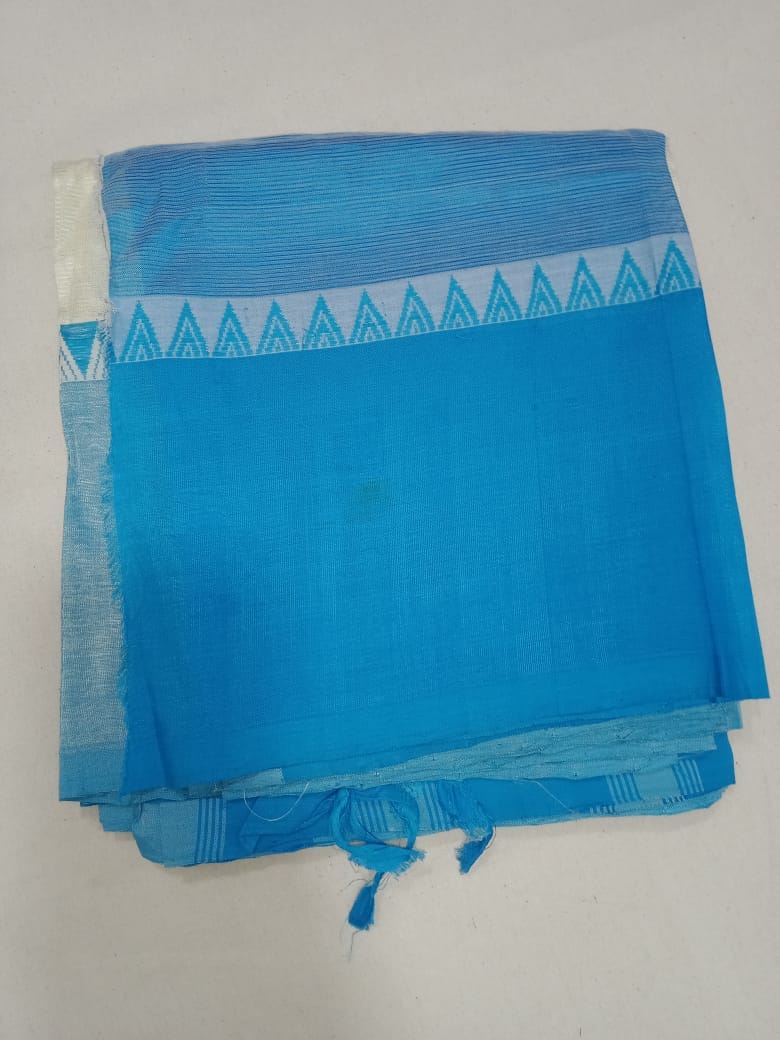  Blue Handloom Cotton Saree With Blouse Piece