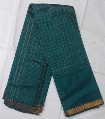  Green Silk Saree With Golden Checks