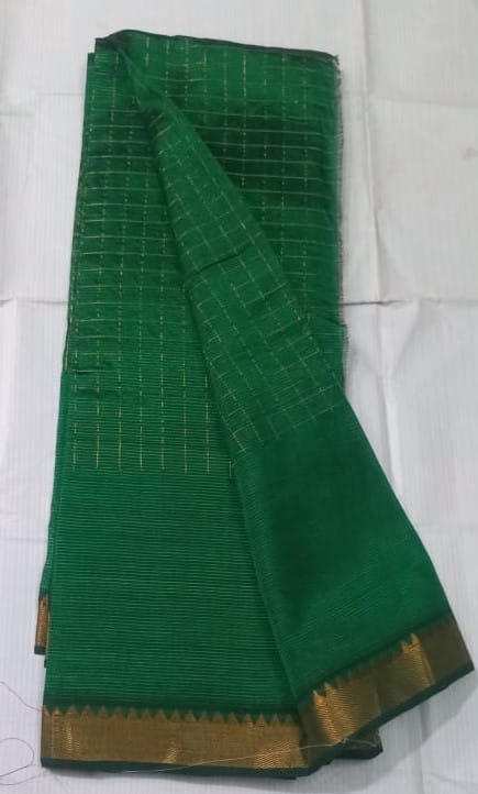  Green Saree With Golden Zari Border