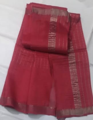  Red Pure Handloom Cotton Saree With Blouse Piece