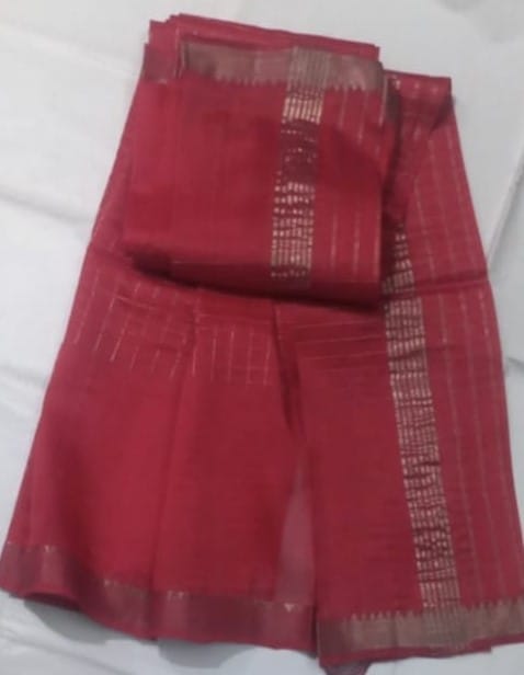  Red Pure Handloom Cotton Saree With Blouse Piece