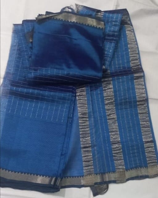  Blue Handloom Venkatagiri Cotton Saree With Blouse