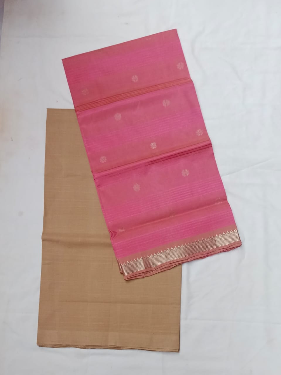 Pink and Brown Cotton silk Dress with Dhupatta