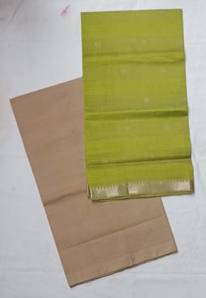 Green and Brown Cotton Silk Dress with Dhupatta