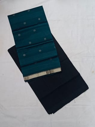 Green and Black Cotton Blend Dress with Dhupatta