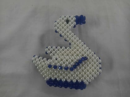  Handmade Beaded Pearl and Blue Crystal Swan Brooch Pin