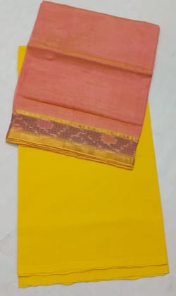 Peach and Yellow Pure Handloom Cotton Dress With Dhupatta