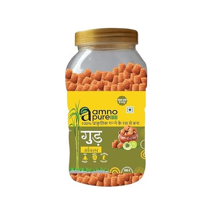 Amno Pure Natural Sugarcane Jaggery With Gooseberry 10G Cube | Bheli, Bellam, Sarkkara, Gud, Gur, Cholestrol Free, 100% Natural - 900G Pet Jar