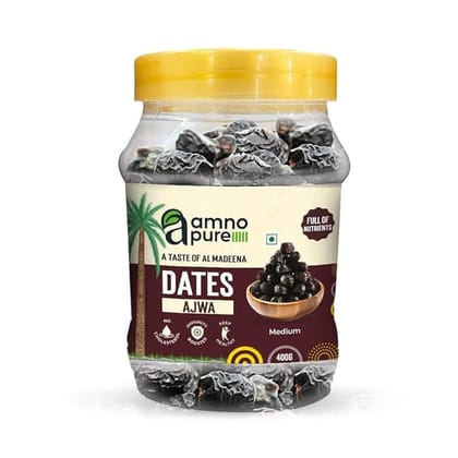 Amno Pure  Ajwa Dates 400g Khajoor | Khejur | Medium Size | Healthy Nutrious Dry Snack | All Natural