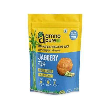 Amno Pure Natural Sugar Cane Jaggery 400G Balls| Cholestrol free, fat free, Full of Nutrients & 100% Natural - 900G