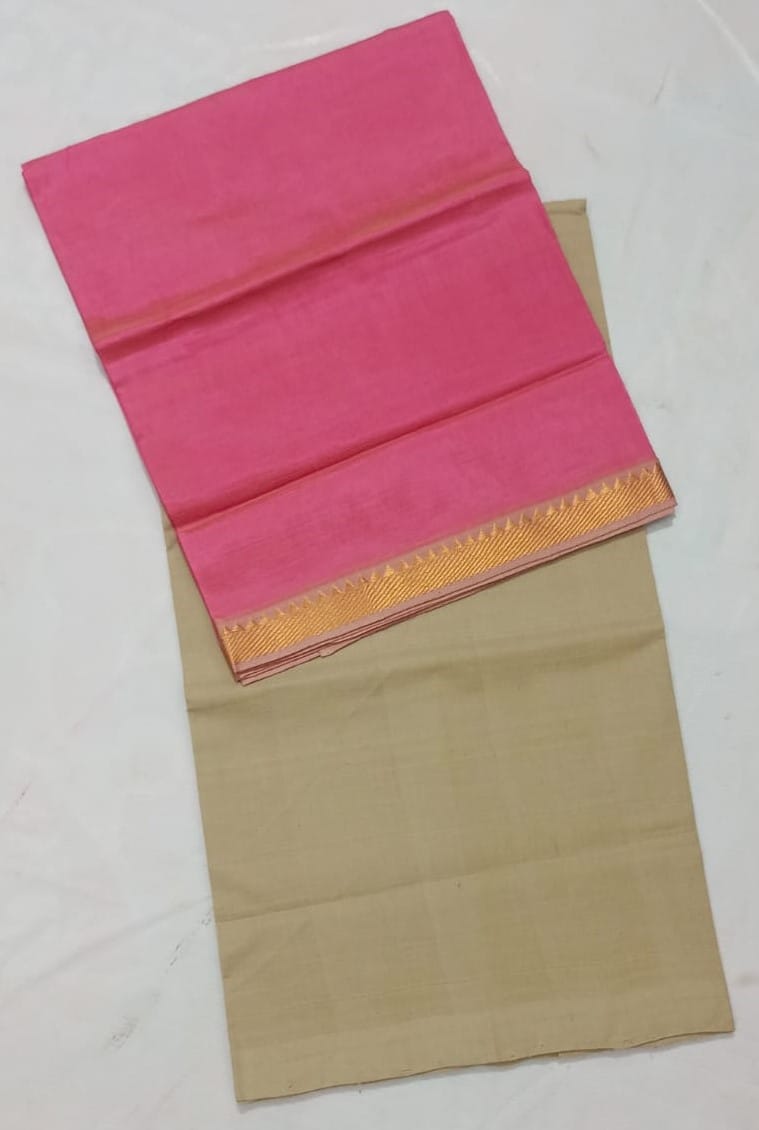 Pink and Beige Mangalagiri Cotton Dress With Dupatta