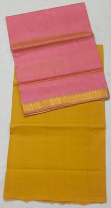 Pink and mustard yellow color pure handloom cotton silk dress with dhupatta