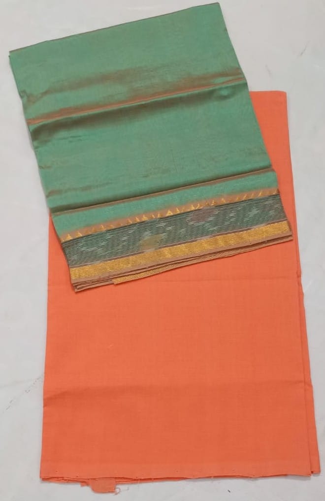 Green and Orange Cotton Dress with Dhupatta