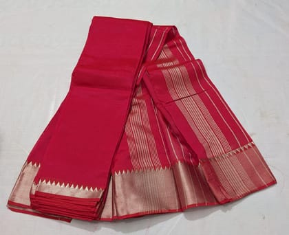  Red Pure Handloom Cotton Saree With Blouse Piece