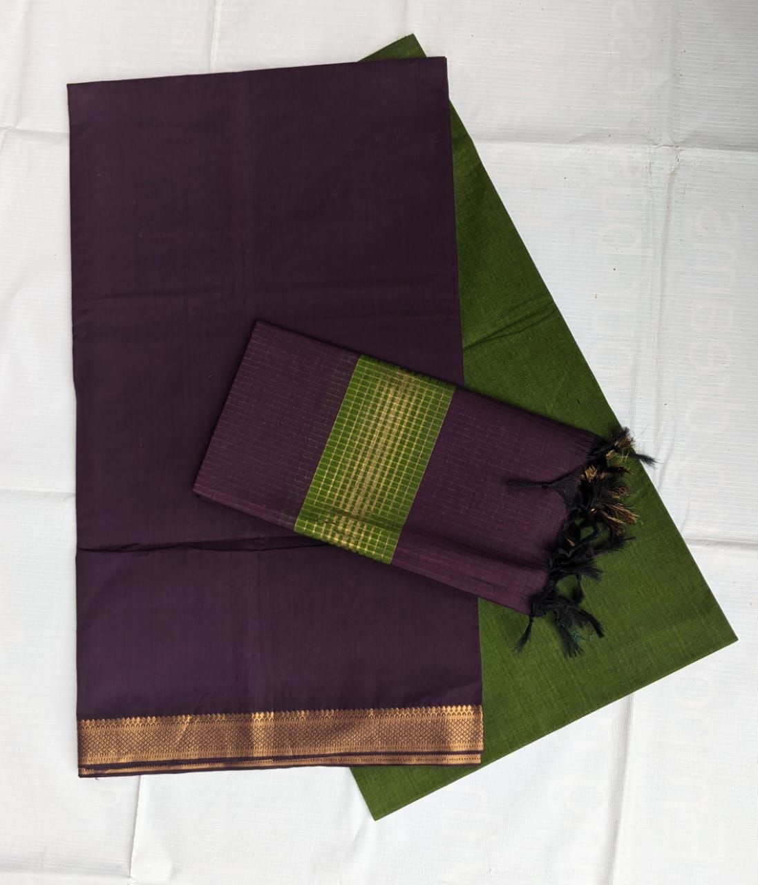 Green & Black Cotton Dress with Dhupatta