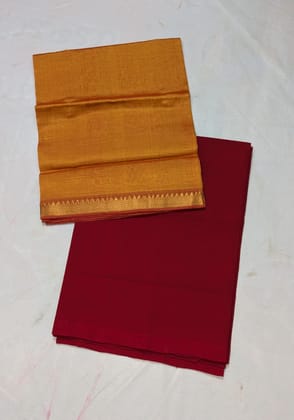  Mustard yellow and maroon cotton silk blend fabric by the yard