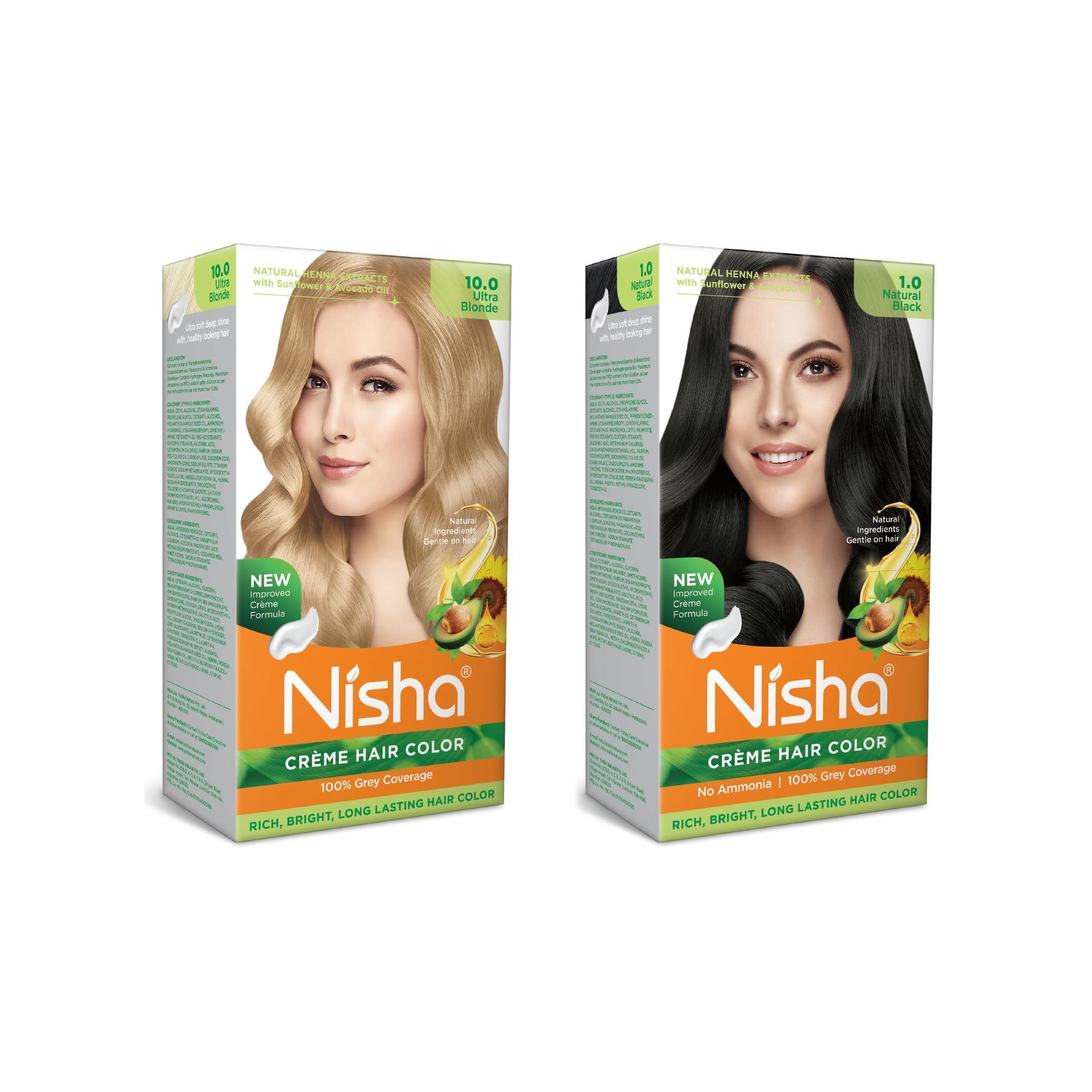 Nisha Creme Hair Color Combo, Pack of 2 Ultra Blonde & Natural Black