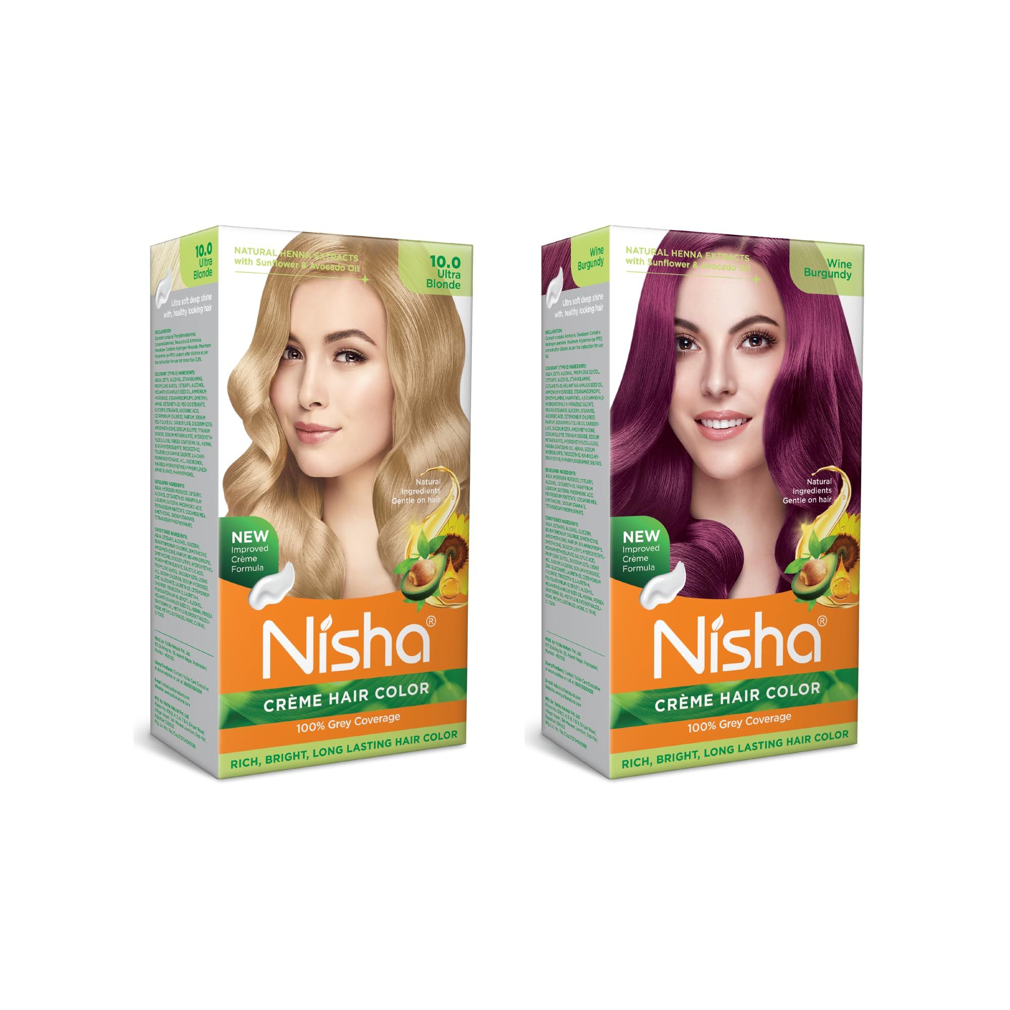 Nisha Creme Hair Color Combo, Pack of 2 Ultra Blonde & Wine Burgundy