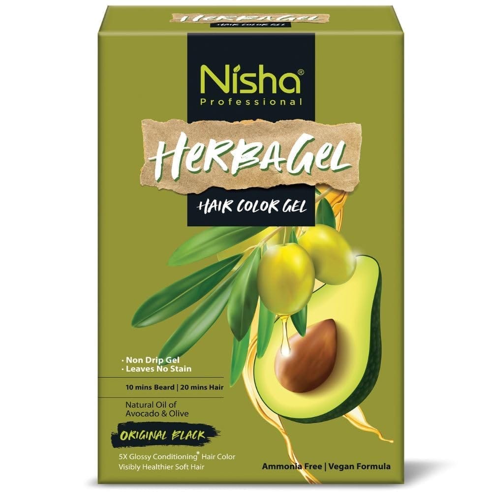 Nisha Herbagel Hair and Beard Colour Gel Original Black 1000ml, Ammonia Free Black Hair Colour Gel, No Parabens, Vegan