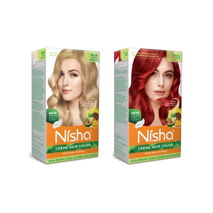 Nisha Creme Hair Color Combo, Pack of 2 Ultra Blonde & Flame Red