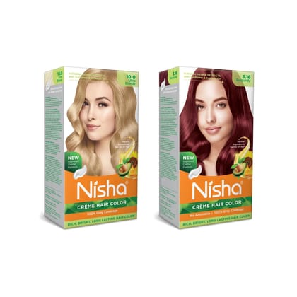 Nisha Creme Hair Color Combo, Pack of 2 Ultra Blonde & Burgundy