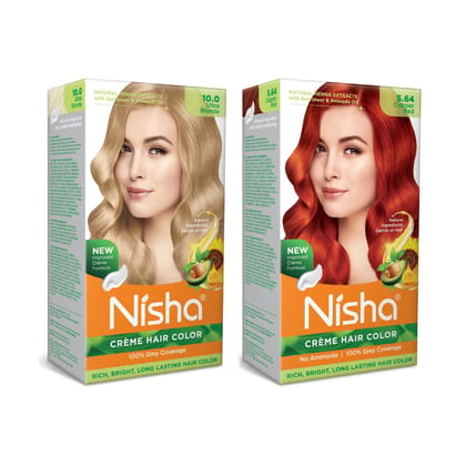 Nisha Creme Hair Color Combo, Pack of 2 Ultra Blonde & Copper Red