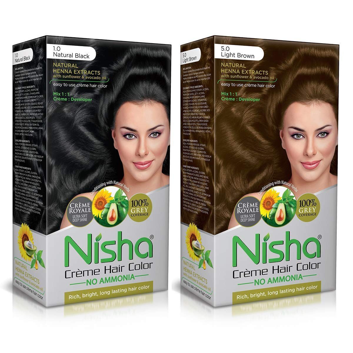 Nisha Creme Hair Color Combo, Pack of 2 Natural Black & Light Brown