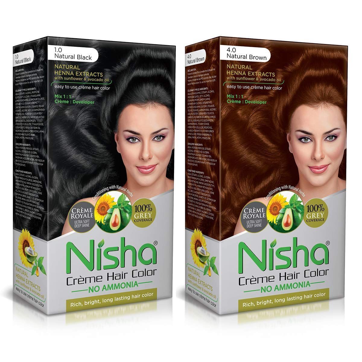 Nisha Creme Hair Color Combo, Pack of 2 Natural Black & Natural Brown