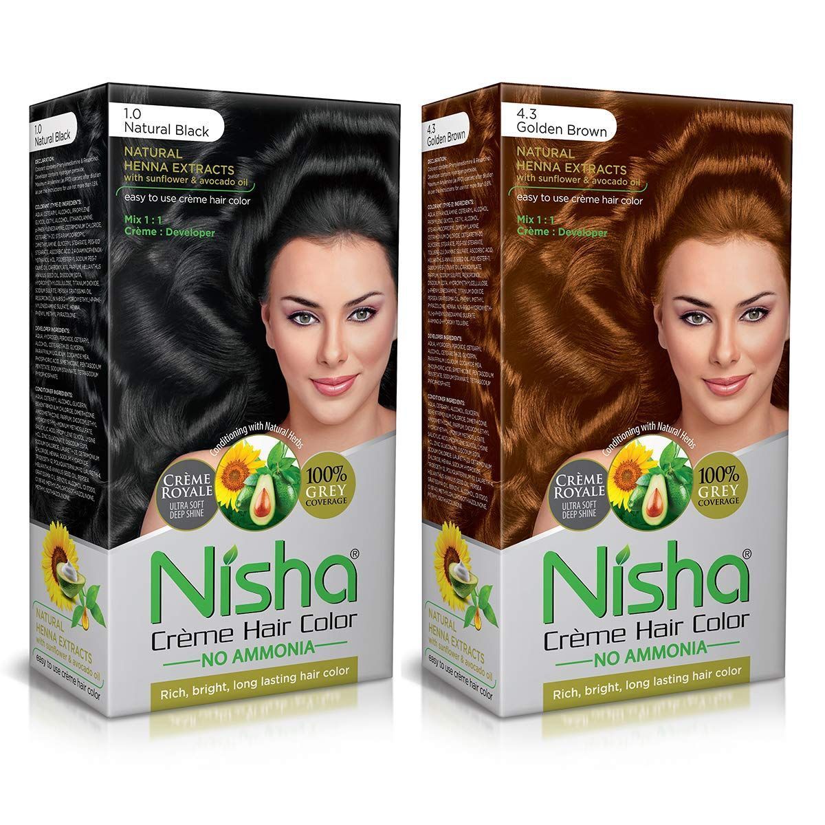 Nisha Creme Hair Color Combo, Pack of 2 Natural Black & Golden Brown