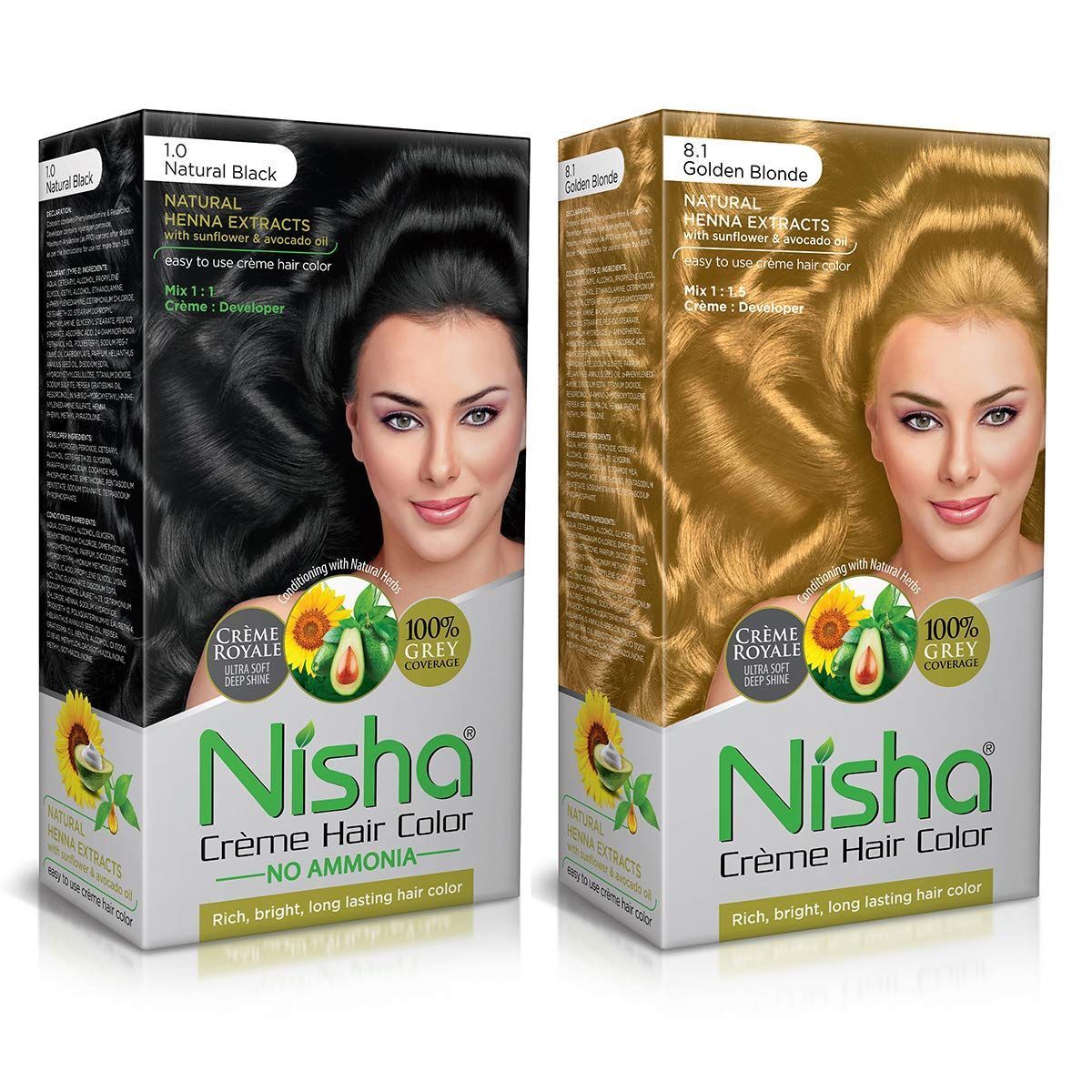 Nisha Creme Hair Color Combo, Pack of 2 Natural Black & Golden Blonde